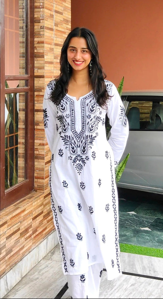 AZA Cotton White Chikankari Kurta Set
