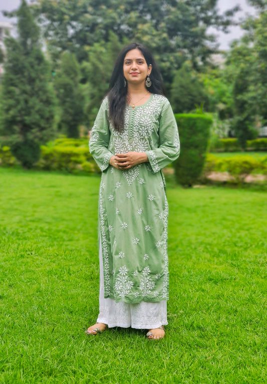 GUL Long Mul Cotton  Straight Chikankari kurta (Long kurta)