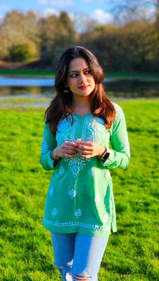 Short Modal Pastel Green Chikankari kurta