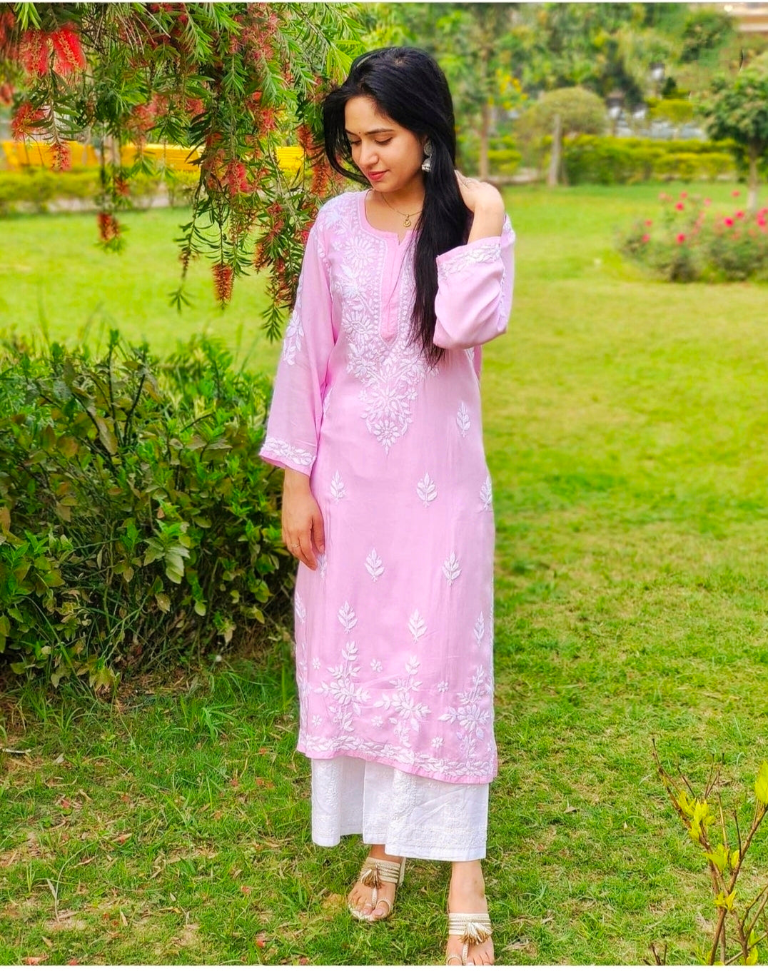 Long Modal Chikankari Kurta (Long Top)
