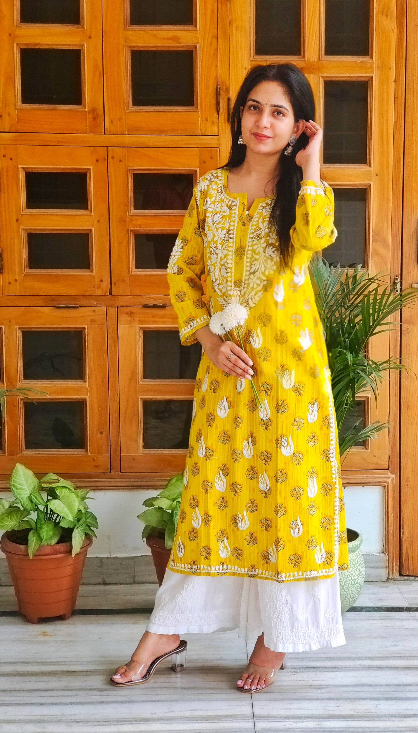 Long Mul Cotton Chikankari Kurta (Long Top)