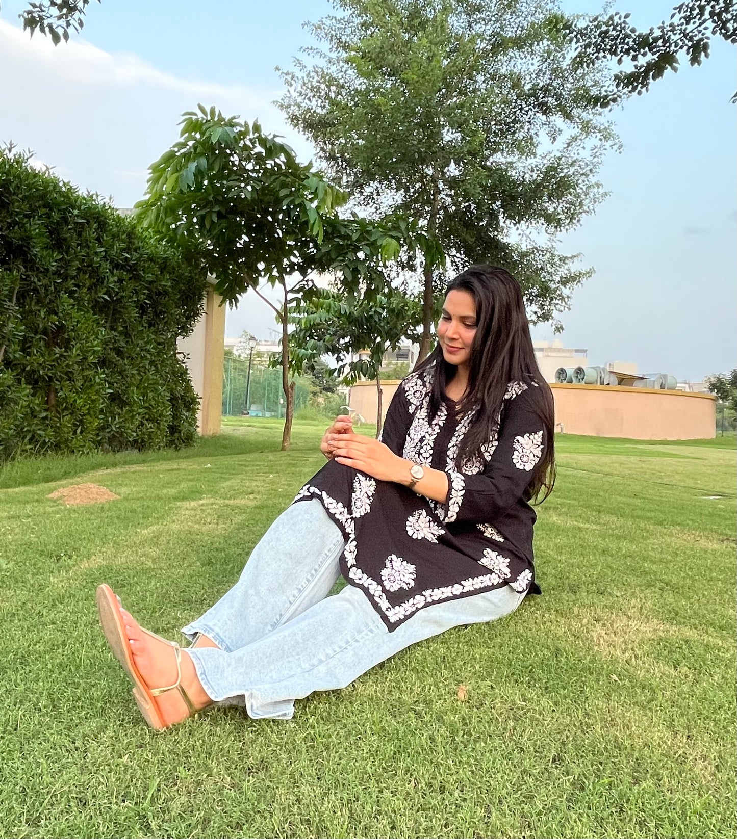 SANJH Long Rayon Chikankari Kurta (Long Top)