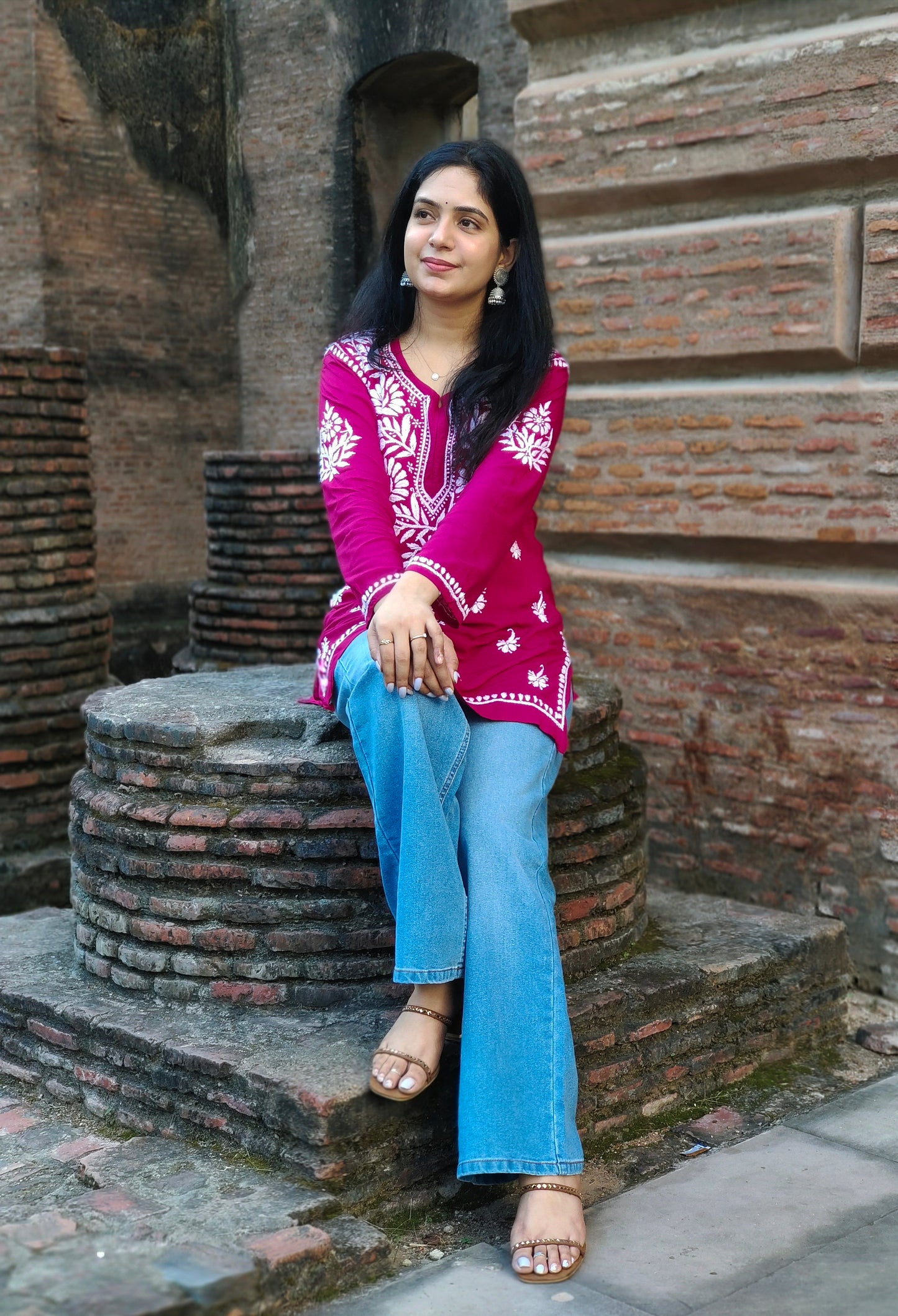 Short Modal Magenta Pink Chikankari Kurti (Short Top)