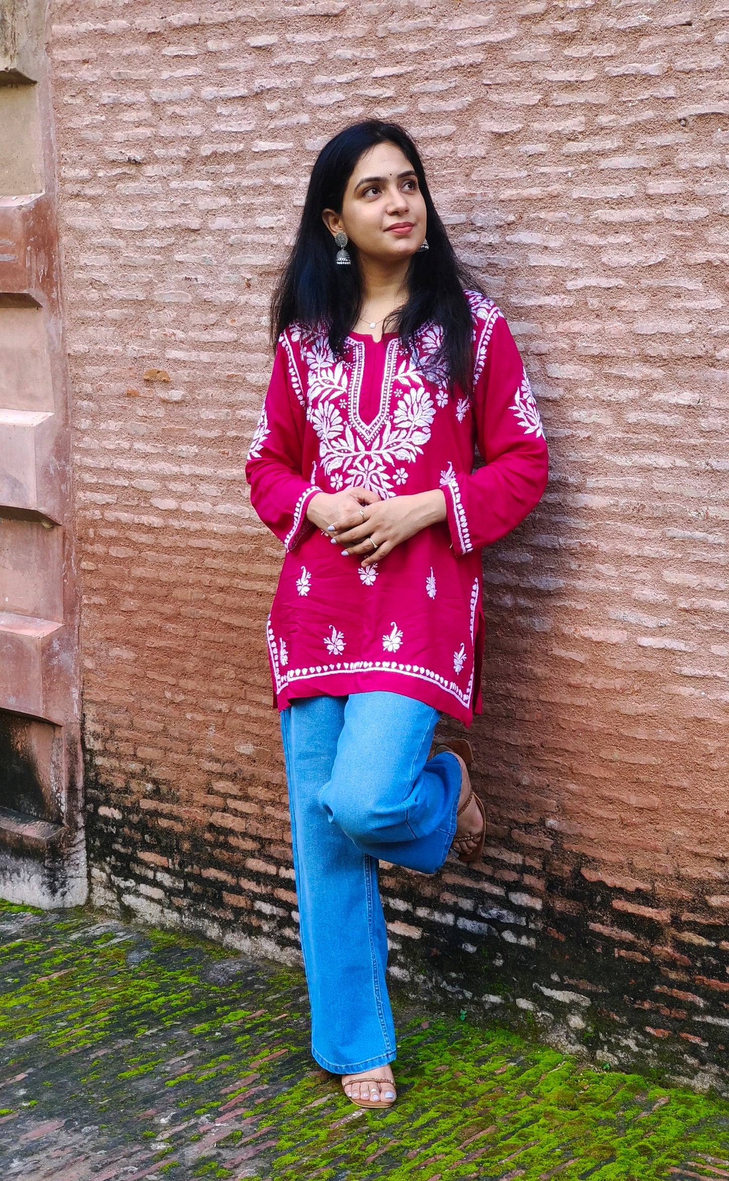 Short Modal Magenta Pink Chikankari Kurti (Short Top)