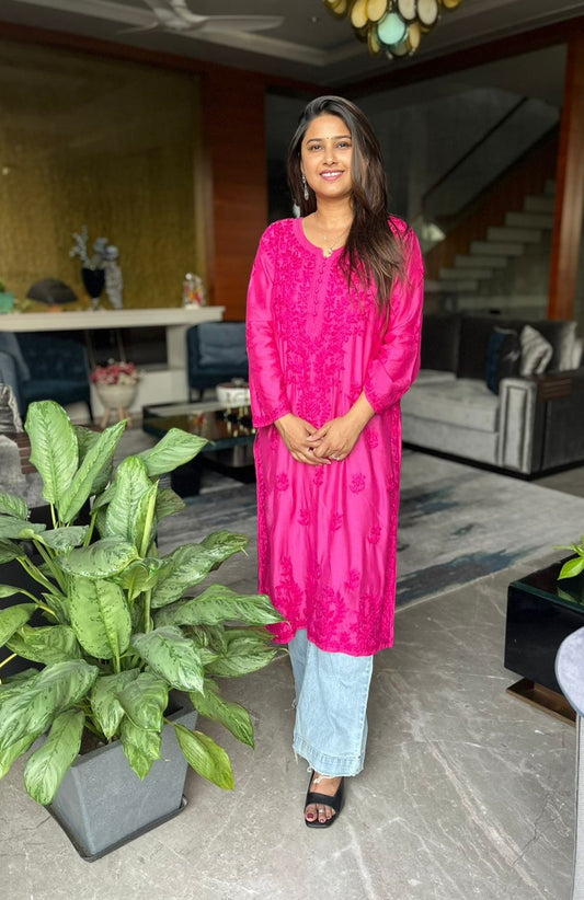 Long Muslin Premium Chikankari Kurta (Long Top)