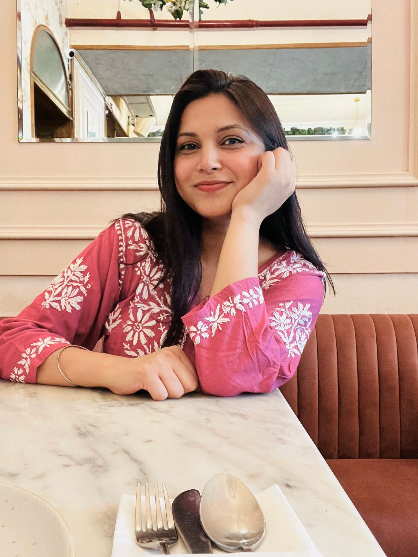 Short Modal Rose Pink Chikankari Kurti (Short Top)