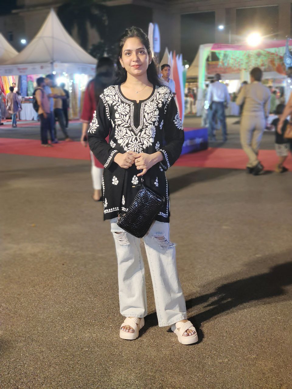 Short Modal RIDA  Black Chikankari Kurti (Short Top)