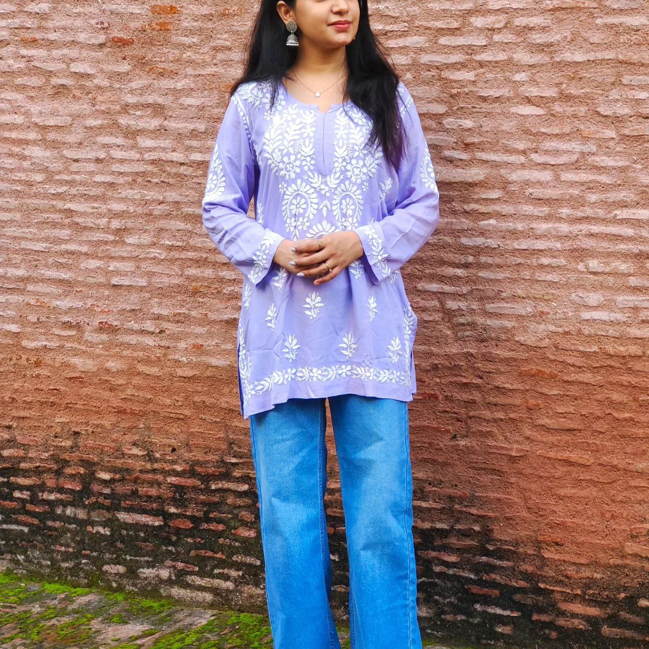 Short Modal TAHIRA Lavender Chikankari Kurti (Short Top)