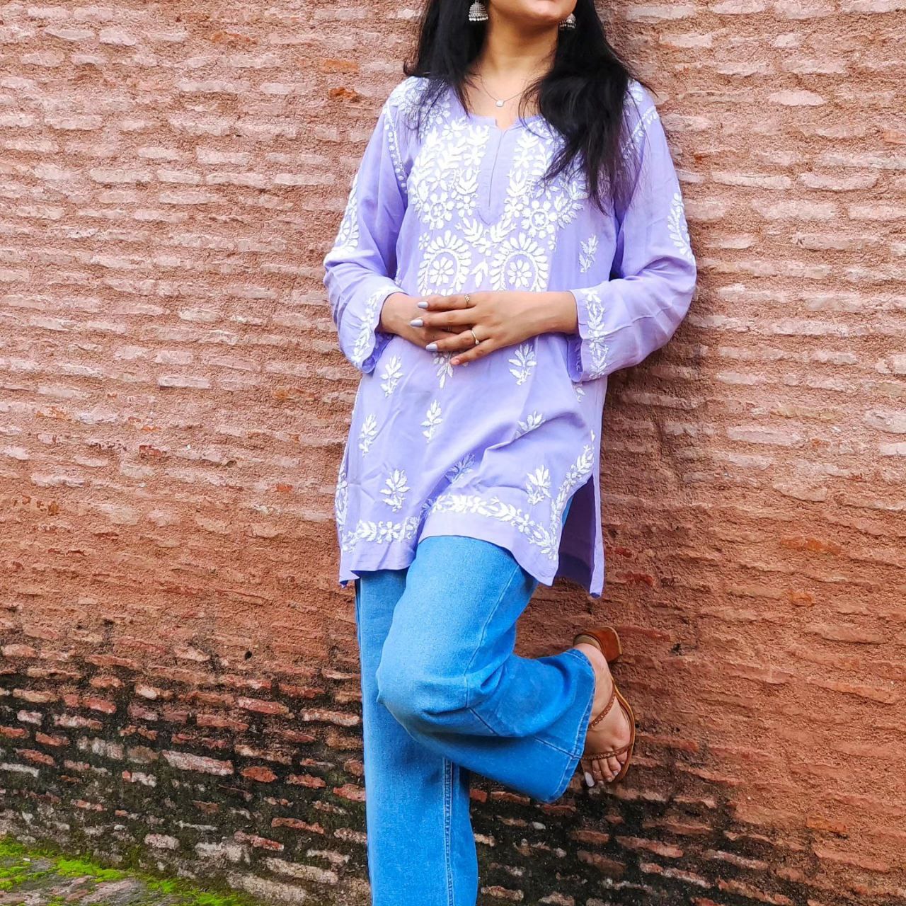 Short Modal TAHIRA Lavender Chikankari Kurti (Short Top)