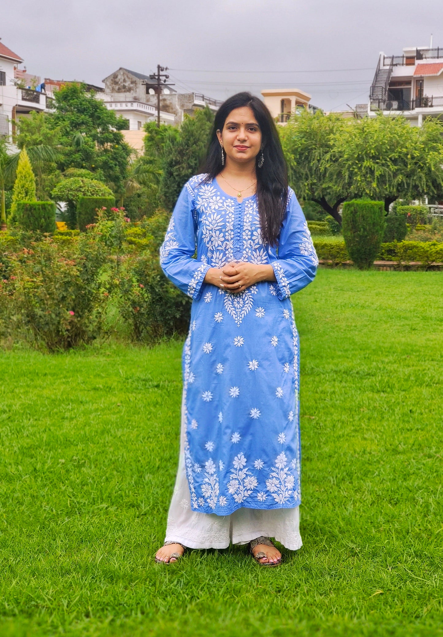 GUL Long Mul Cotton Chikankari Kurta (Long Top)