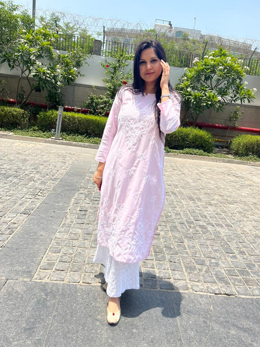 NOOR Long Cotton Chikankari Kurta (Long Top)