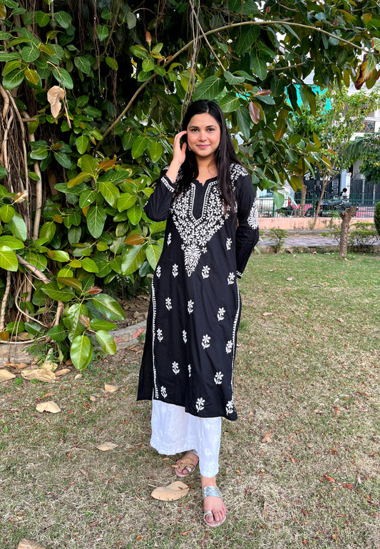 Long Cotton Chikankari Kurta (Long Top)