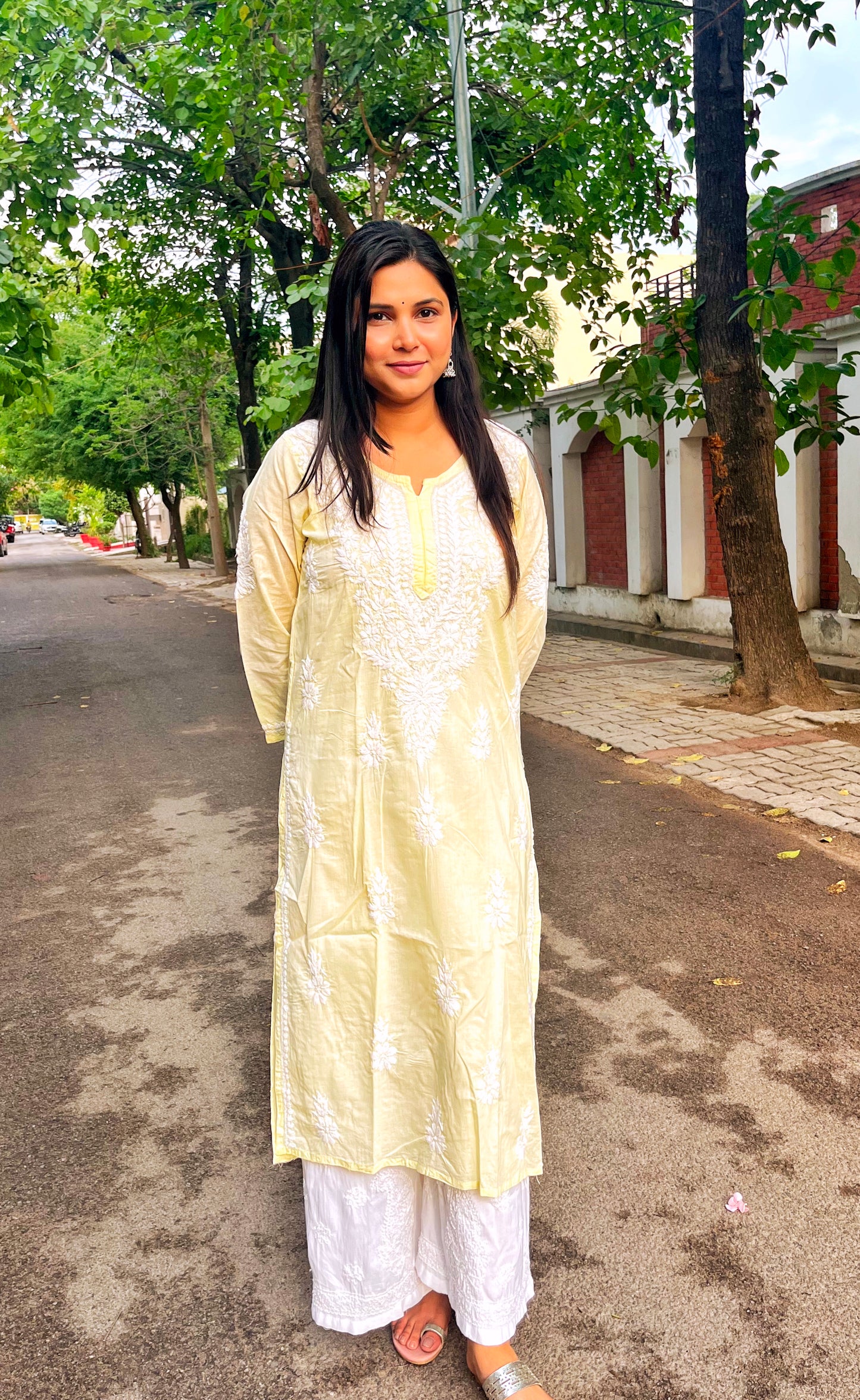 Long Cotton Chikankari Kurta (Long Top)