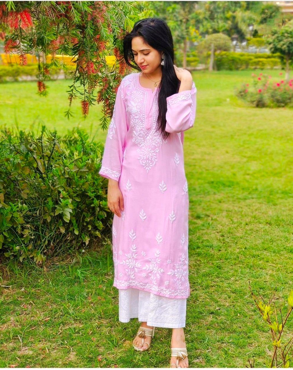 Long Modal Chikankari Kurta (Long Top) – Awadh Chikankari Studio