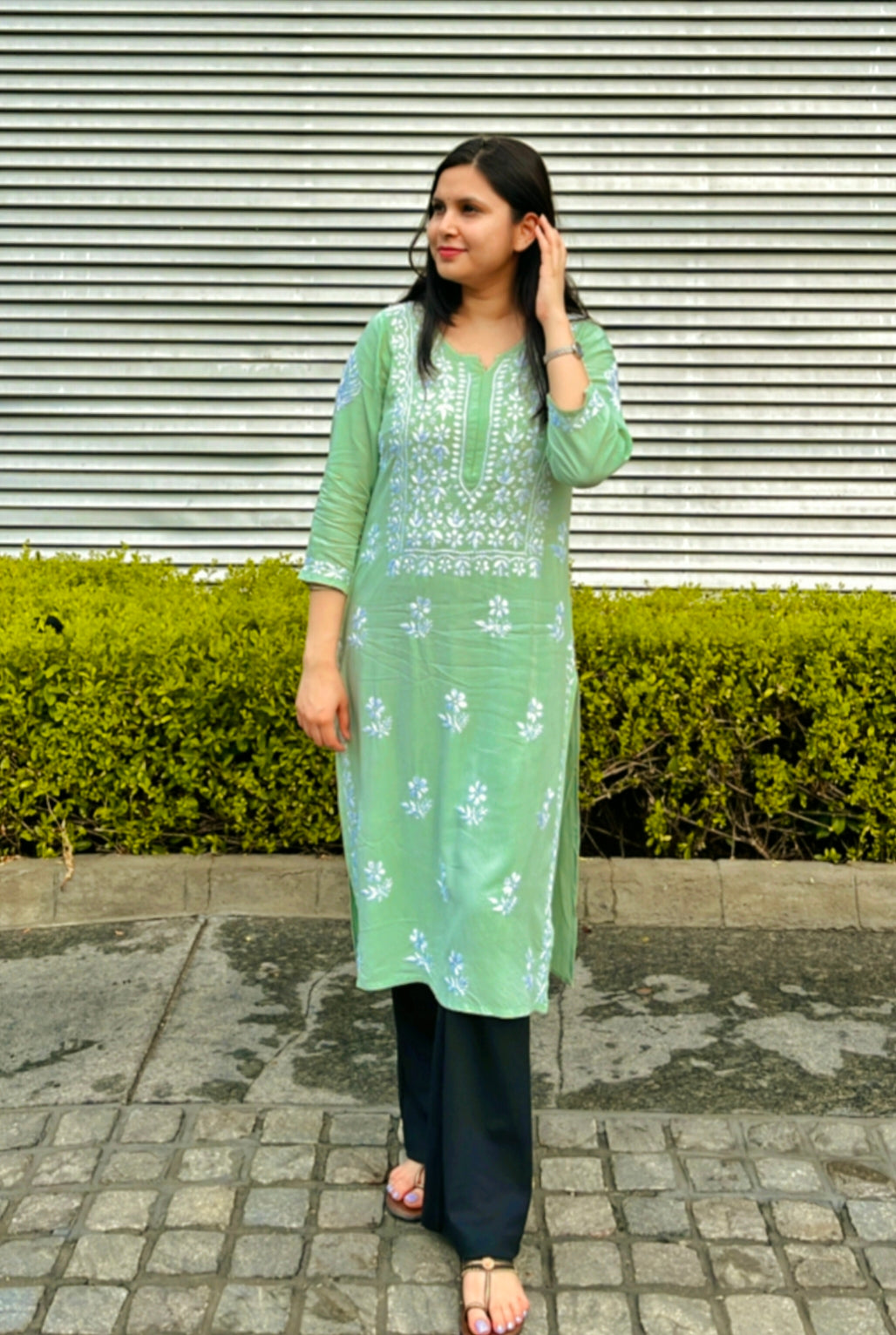 FIZA Long Rayon Chikankari Kurta (Long Top)