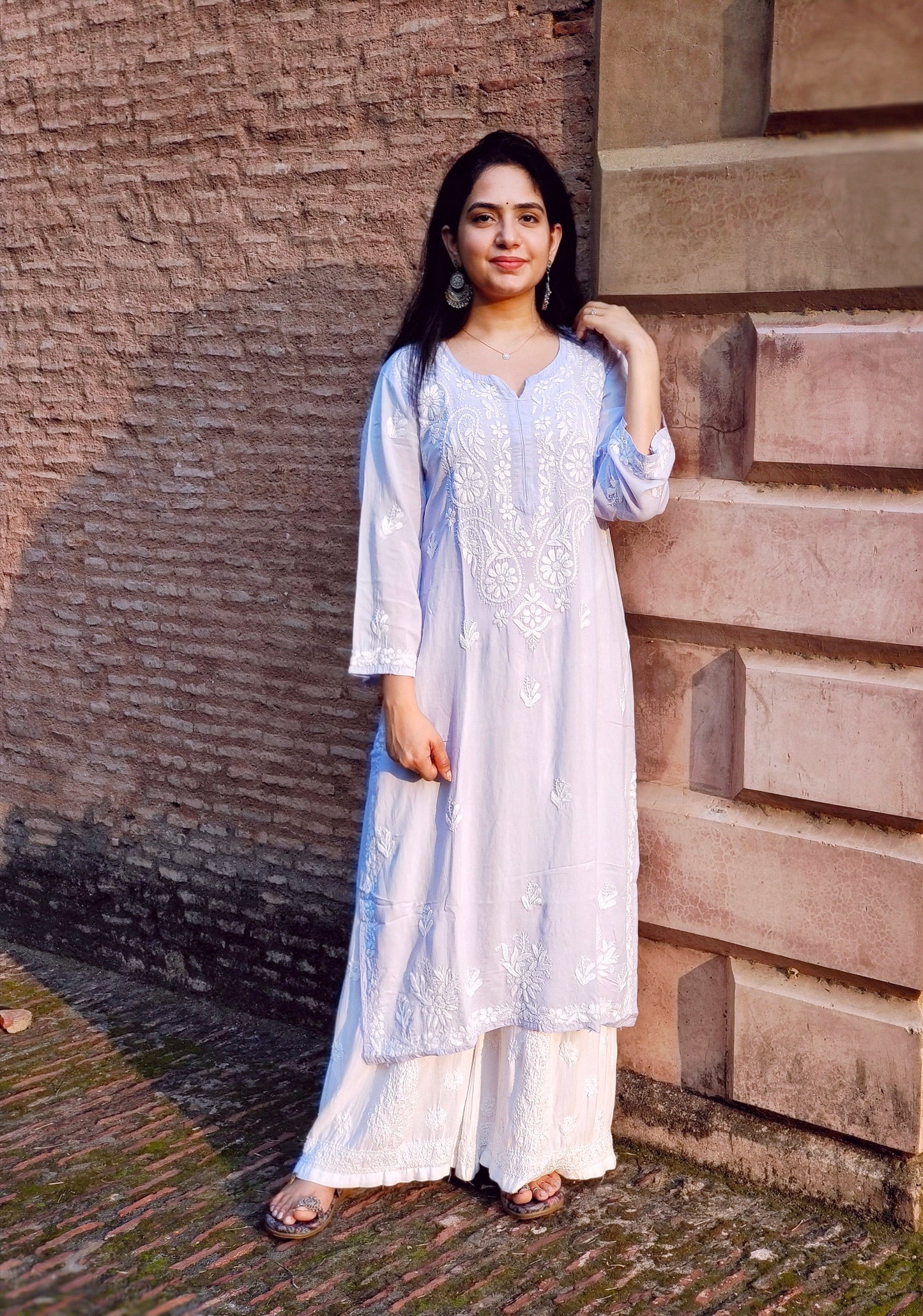 Sara Lavender Chikankari Modal Straight Kurta