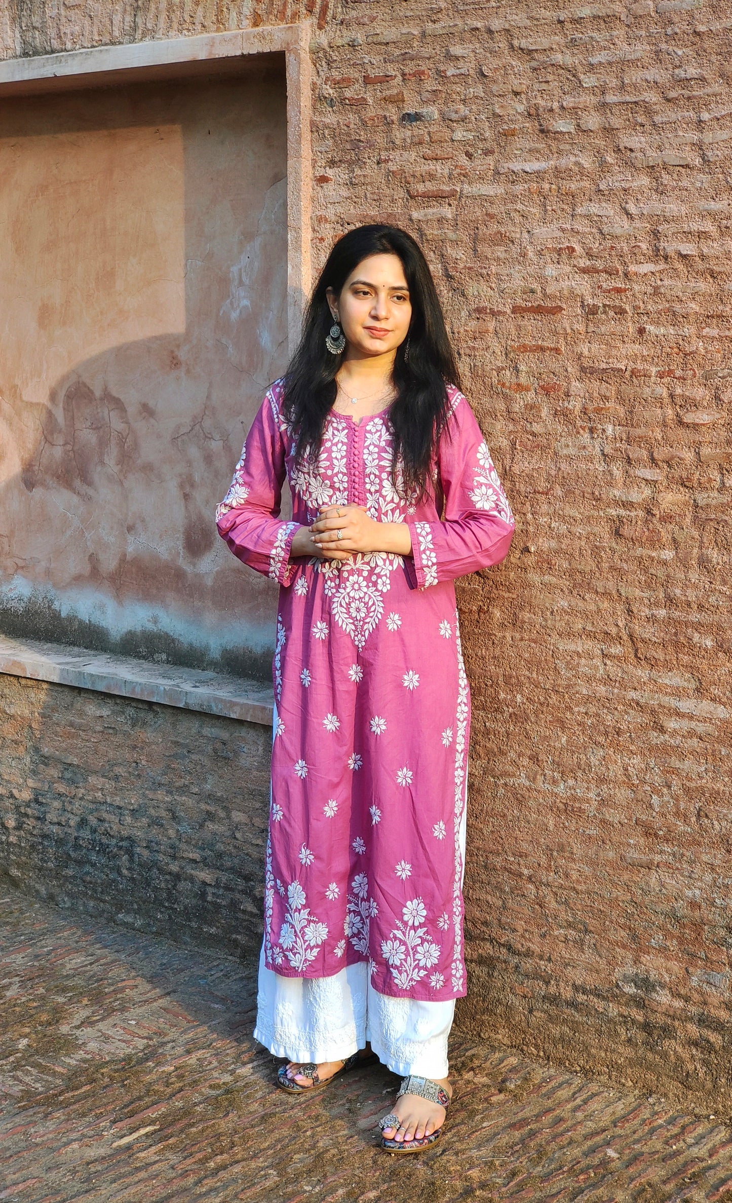 GUL Long Mul Cotton Chikankari Kurta (Long Top)